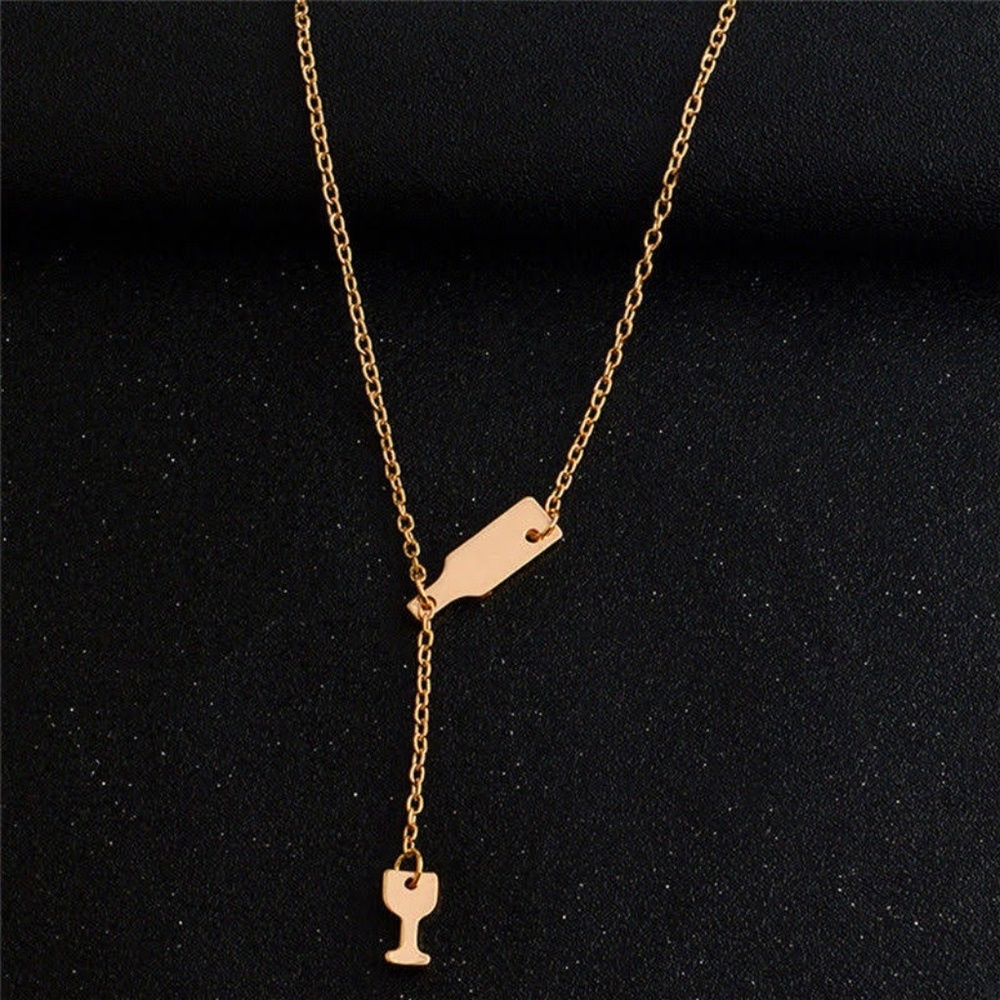 GOLD Wine bottle and glass necklace
